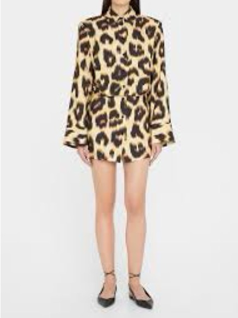 The Attico Leopard Ikat Print Cinched Button Down Shirt Dress Sz 38 US 8